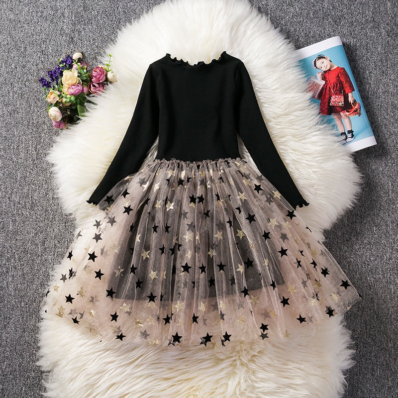 Long-Sleeved Girls' Princess Dress in Black