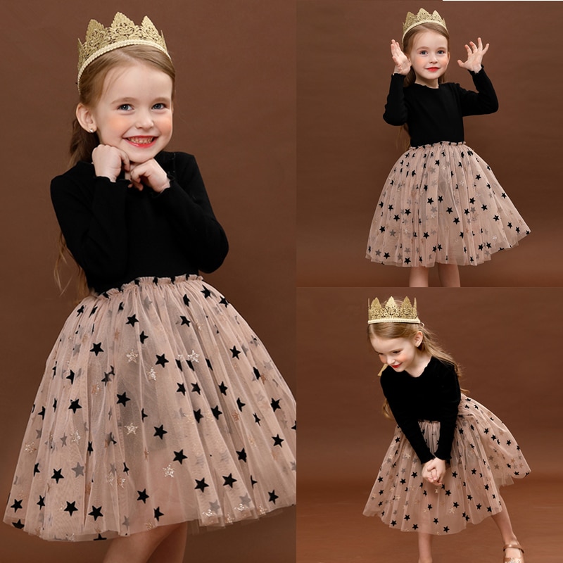 Long-Sleeved Girls' Princess Dress in Black