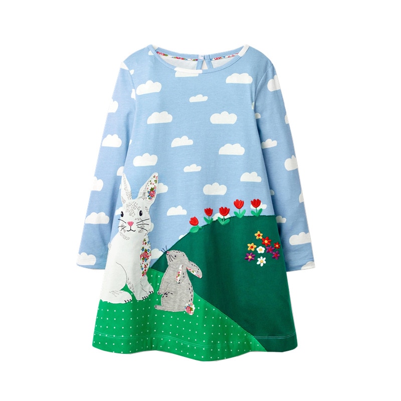 Girls Long Sleeved Cotton Printed Dress