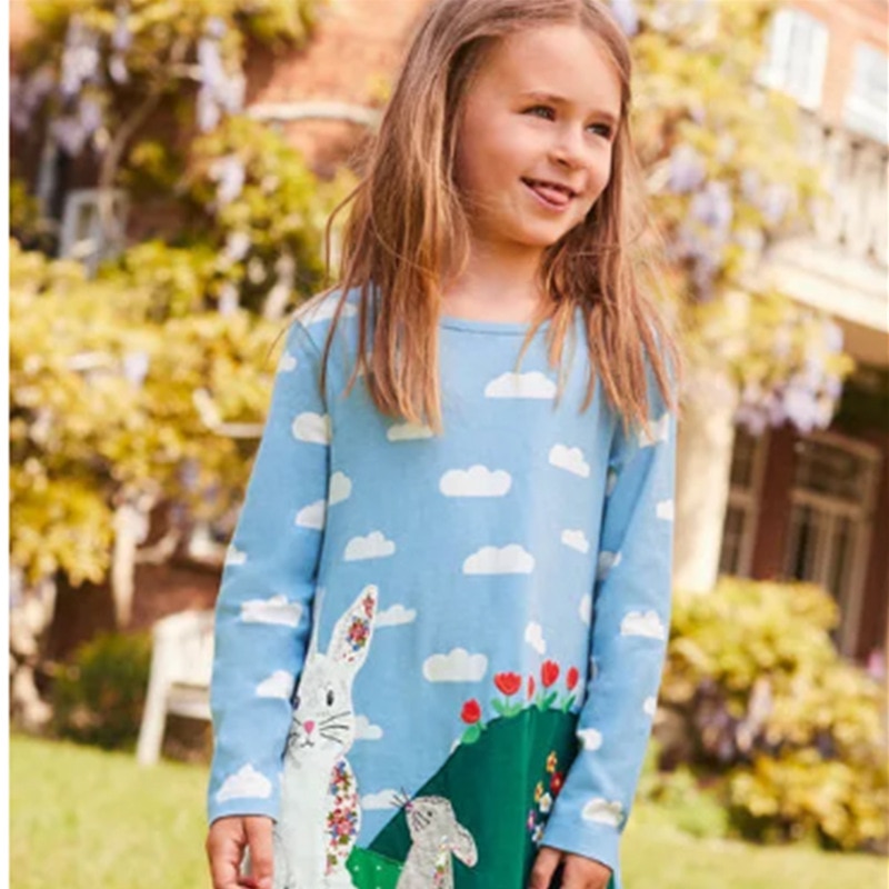 Girls Long Sleeved Cotton Printed Dress